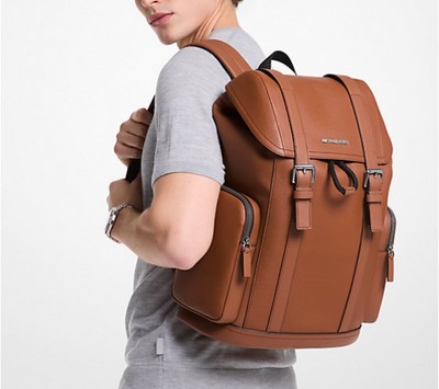 Michael Kors Men\'s Brown Pebbled Leather Backpack Hudson Medium Pebbled Leather Backpack | Michael Kors [US] main image 3