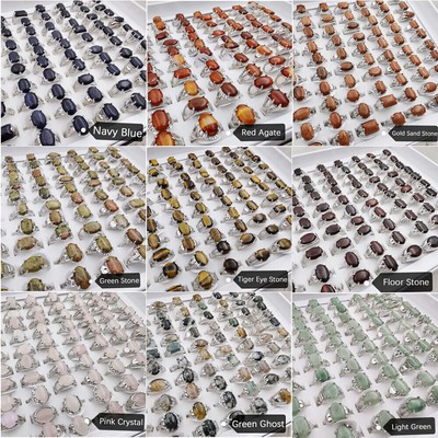 Wholesale Lots 20-120pcs Mixed Trendy Jewelry Natural Stone Women Finger Rings