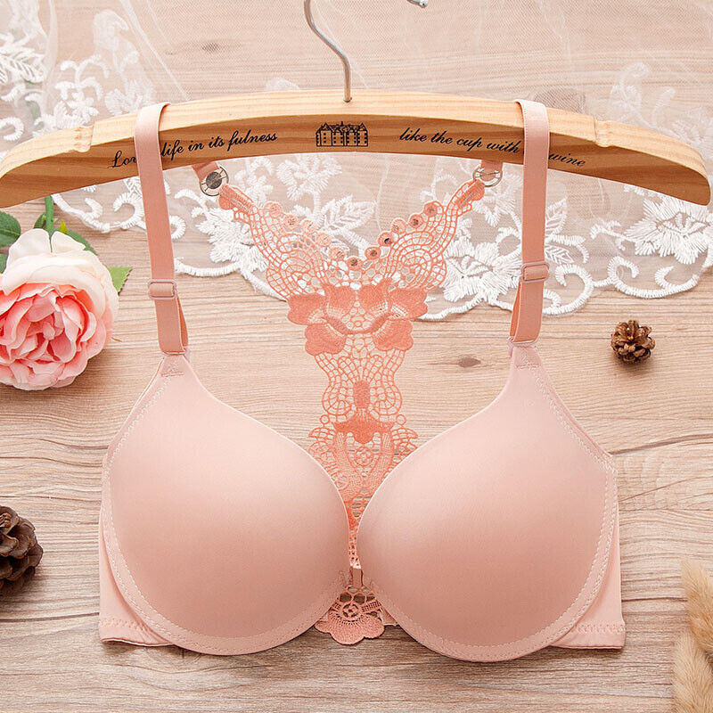Sexy Womens Front Closure Lace Racer Back Racerback Push Up Seamless Bra  Fashion