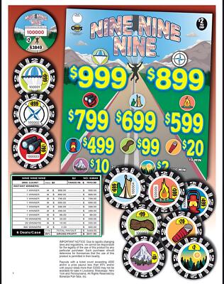 Pull Tab Tickets - Chips- Game- $2 Ticket - Nine Nine Nine - 3,955 ct