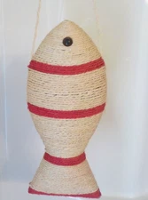 Hanging 3D Jute Rope with Red Striped  15" Long Fish Nautical Decor Beach House