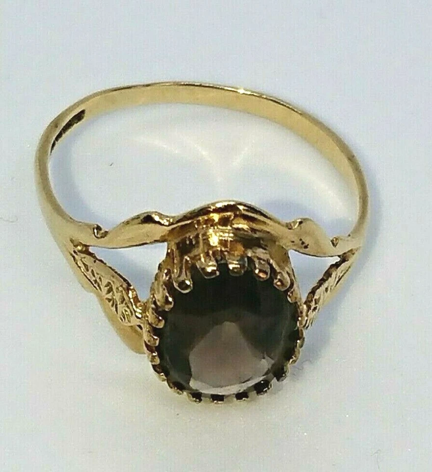 Anillo de cóctel vintage retro solitario cuarzo ahumado oro 9ct talla N Foto 4 de 4