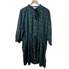 Simply Southern Womens Green Blue Plaid Ruffled Tiered Dress XXL NWT