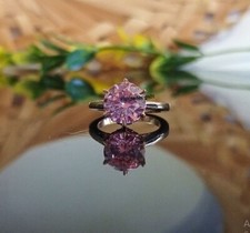 Women's 6 Prong Solitaire Engagement Ring Lab Created Pink Sapphire 925 Silver