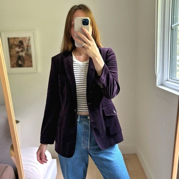 Massimo Dutti Velvet Blazer Purple Size 42 US 10 Office Academia Fall