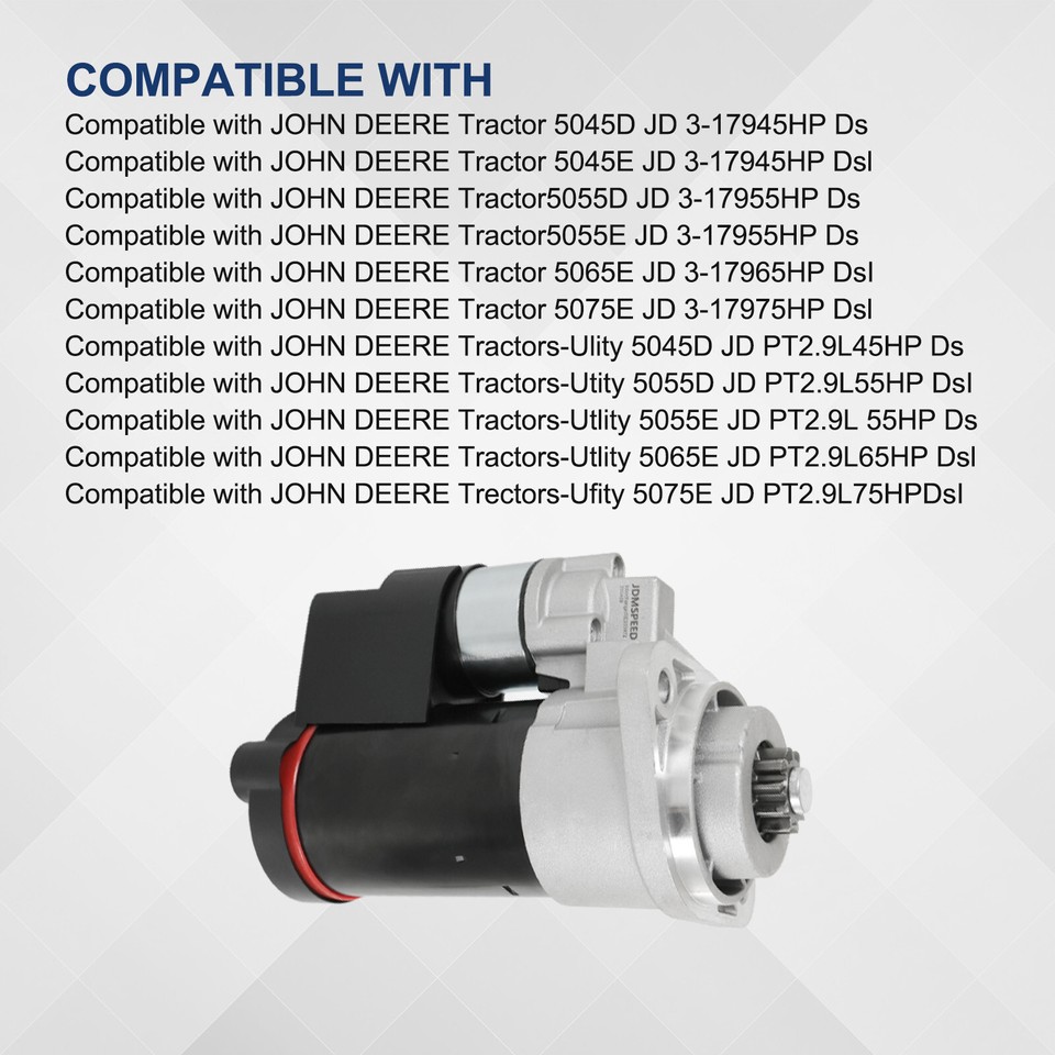 Starter Fits John Deere 5055D 5045D 5055E 5065E 5075E 5045E SE501852 ...