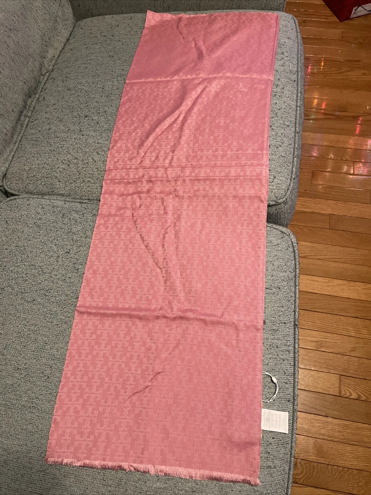 Tory Burch Mosaic logo Jacquard Scarf In Bubblegum Made In France 80 In*26 In