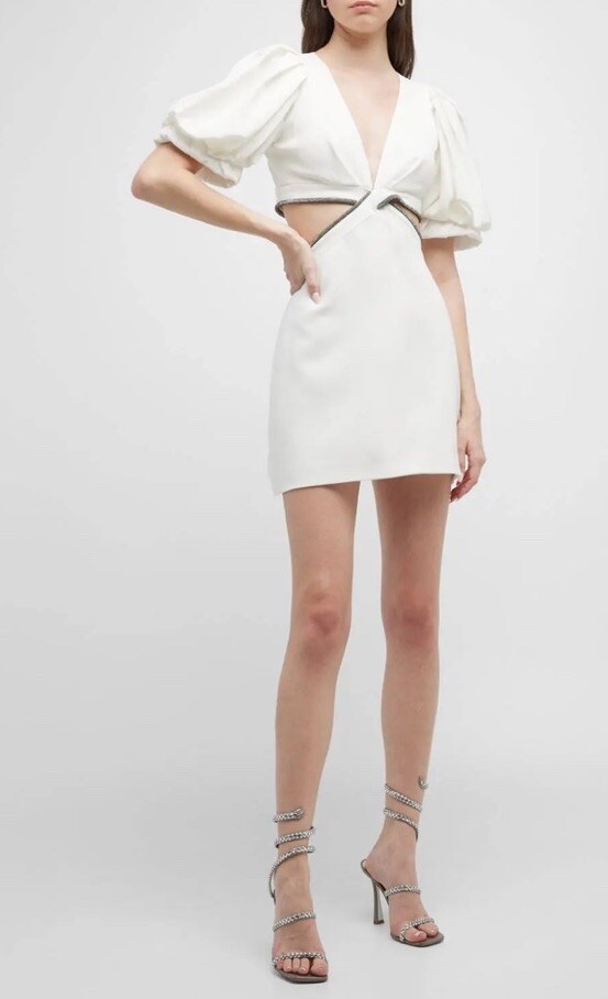 NWT A.L.C. Hazel Cut Out Puff Sleeve Crystal White Dress 8