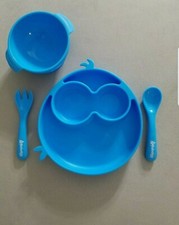 Babalou Baby 4 Piece Tableware Set BPA Free Silicone Strong Suction Force Blue