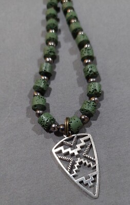 6mm Green Lava Stone Quartz Necklace 18 Inch adj Unisex Necklace HANDMADE USA 