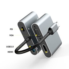 USB-C 3.1 HDMI/USB-A 3.0 VGA Hub Dock Adapter TV/Projector/MacBook/Phone/iPhone