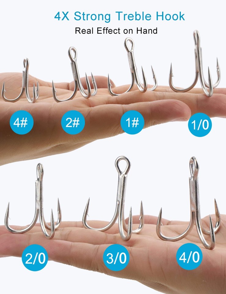 Keeshine 4X Strong Treble Hooks #3/0 | High Carbon Steel, Barbed & Corrosion-Resistant | Pack Of 10 For Big Game Fishing - View #12