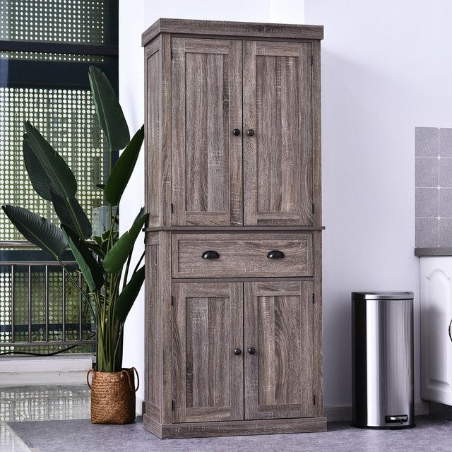 Tall Storage Pantry Kitchen Cabinet Brown Larder Cupboard Unit