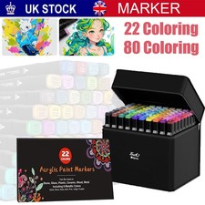 22/80Pcs Colouring Pens Dual Tip Markers Felt tip Fine Broad Art Set Adults Kids