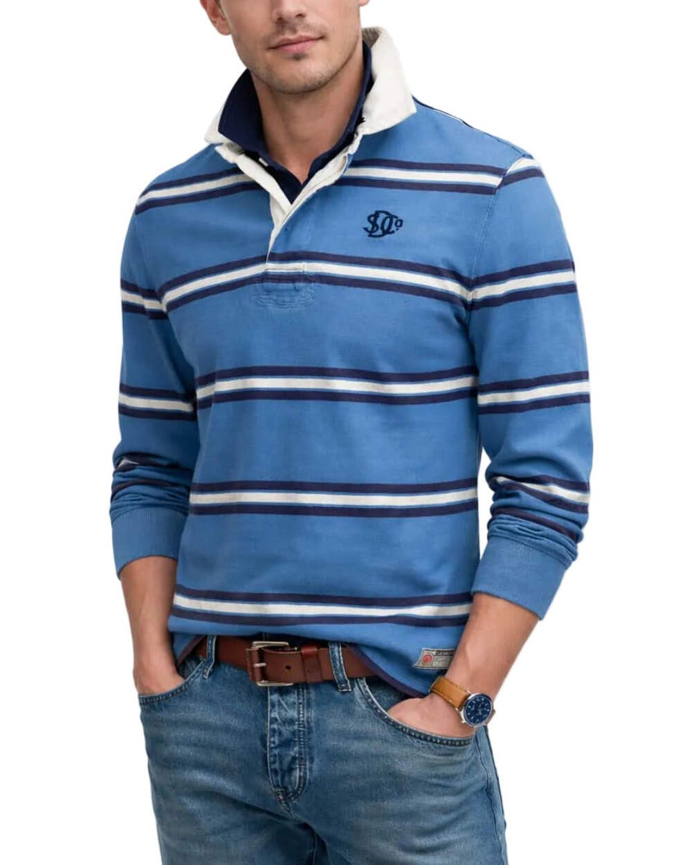 Superdry Mens Vintage Athletic Stripe Rugby Top Blue Stripe