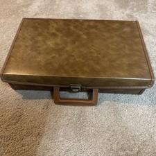 Vintage Cassette Tape Carry Storage Case Brown Faux Leather Holds 24 Cassettes