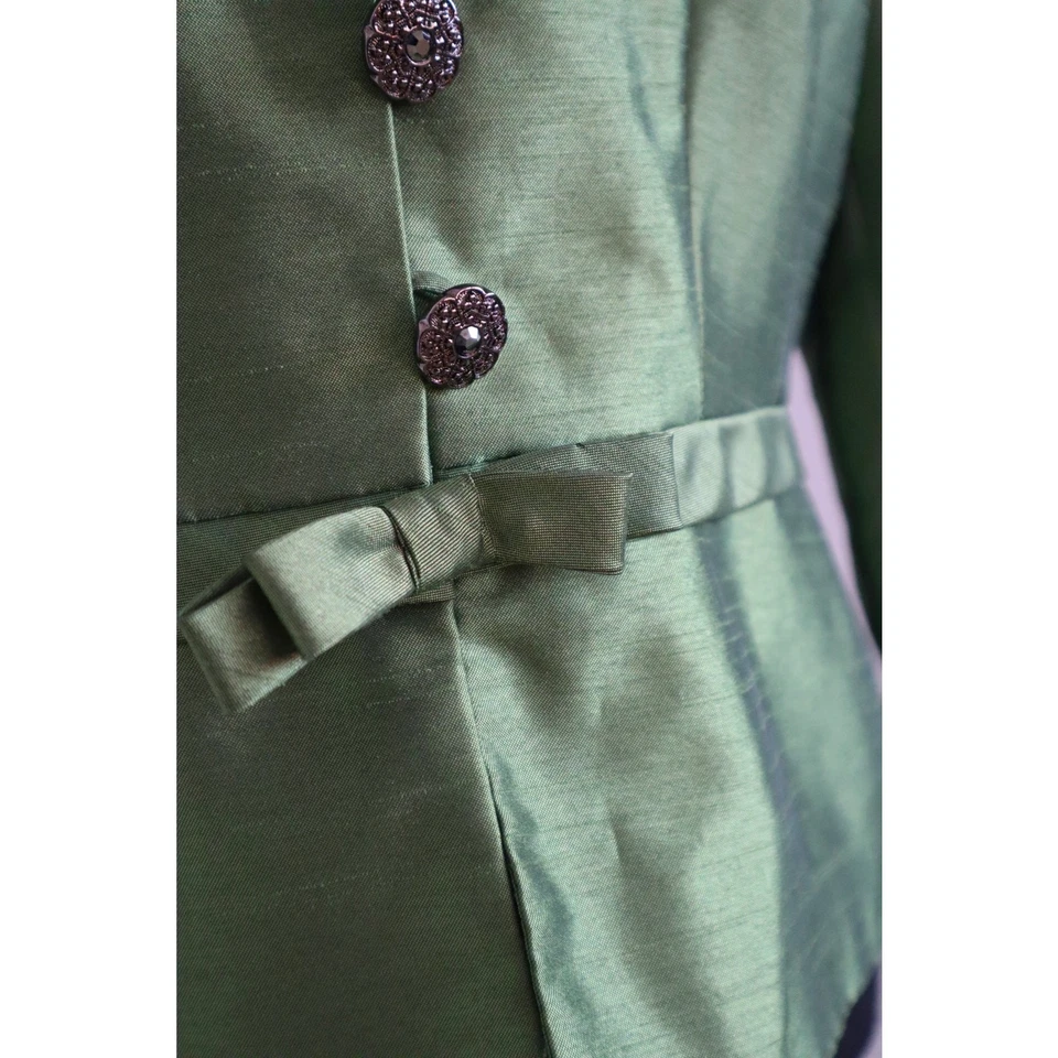 NUEVO CON ETIQUETAS Conjunto de Traje Falda Verde Y2K Larry Levine Lazo Plisado con Volantes Satén 10 Foto 4 de 4