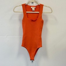Happily Grey Women's Ribbed Square Neck Bodysuit Orange Size Small Sleeveless