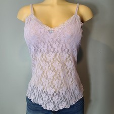 Vtg 90s Lace Top M Dreamy Romance Ethereal Fairy Dainty Coquette Purple Grunge