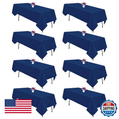 8-Pack Navy Blue 60x102'' Rectangular Tablecloths for 6ft Tables, Wrinkle-Resista