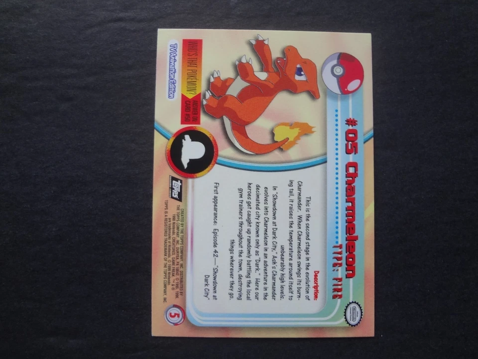 1999 Topps Pokemon Silver Foil #05 Charmeleon Black Logo Sunrays Series 1 TV - Image 2 of 2