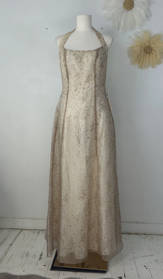 VTG Zum Zum Womens Y2K Fairy Prom Dress Size 13/14 Ethereal Gold Glitter Angel - Image 2 of 4