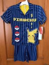 Boys  Pok mon Pikachu Blue Stripe Short Sleeve  Shorts Pajama Set Size Medium