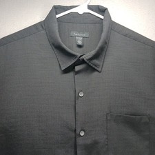 Van Heusen Shirt Men's Sz XL 17-17.5 Black Textured Short Sleeve Button Down