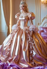 Pink Long Sleeve Fantasy Prom Dress Corset A-line Dresses Sweetheart Neckline