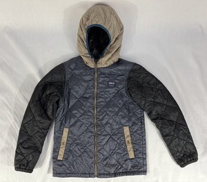 Patagonia Kids' DIAMOND QUILT HOODY Jacket size XL14 Navy/Black/Tan