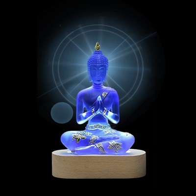 YUEFUDU 7-inch Buddha Statue Collection with LED lamp Base - Elegant Transparent