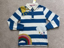 NWT Mini Boden Girls Blue  White Striped Rainbow  Sunshine Rugby Shirt 8-9yrs