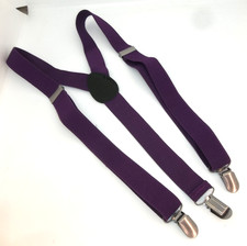 MENS PURPLE SUSPENDERS BRACES ELASTIC CLIP ON ADJUSTABLE NEW