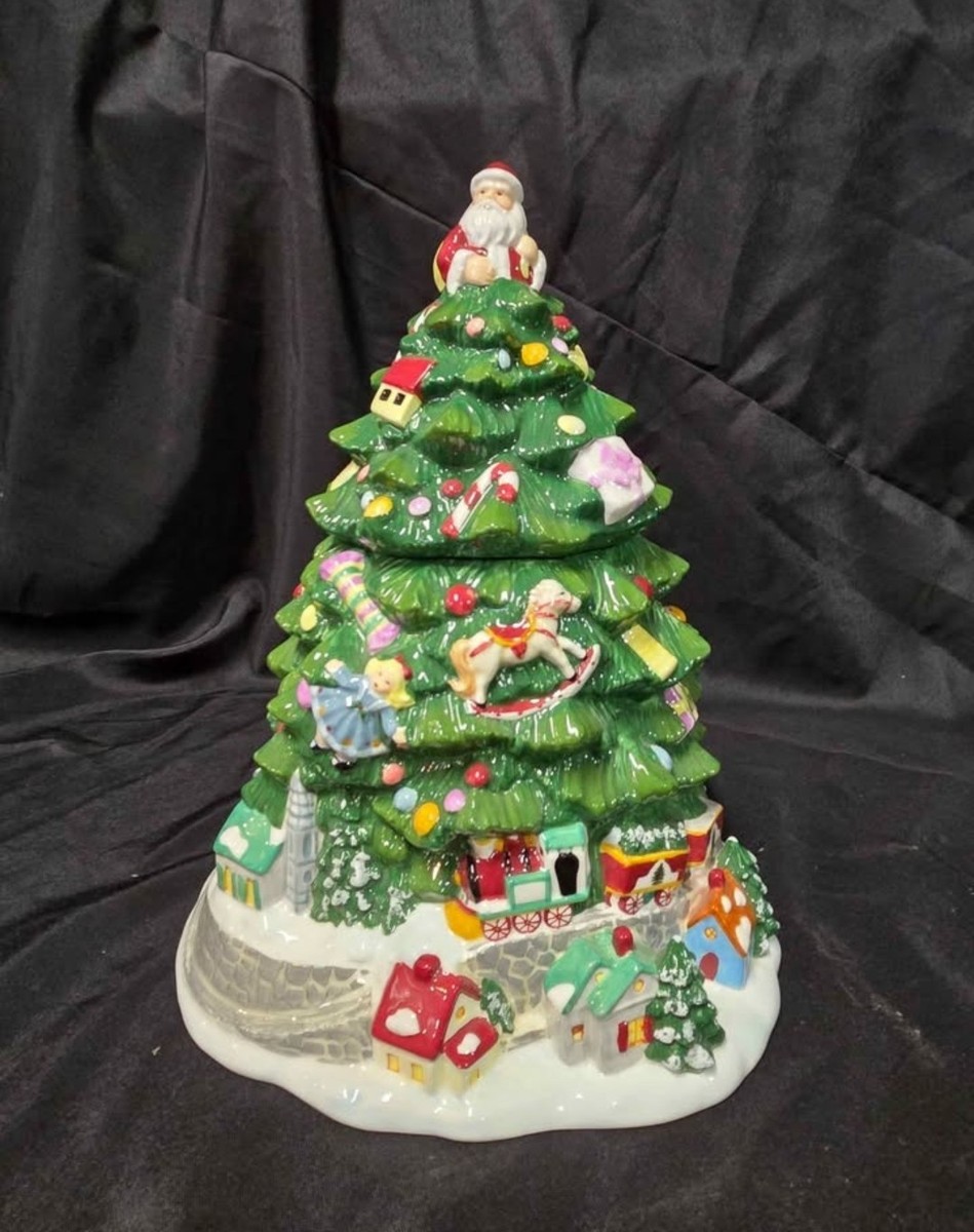 【未使用に近い】SPODE クッキー ジャー クリスマスツリー　スポード VTG SPODE Christmas Tree 13” Cookie Jar With Train Hand Painted