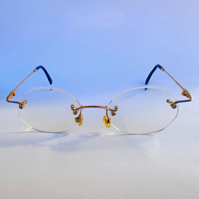 VIDI VICI Brille randlos oval Metall gold schwarze Bügelenden 47 mm 108 mm