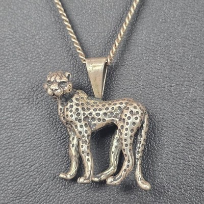 SELTENE Kabana Sterlingsilber Gepard Katze Anhänger Halskette mit gedrehter Kette 19''