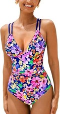 CUPSHE Women's One Piece Swimsuit V Neck Tummy Control Swimming Costume D Straps