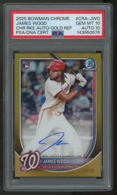 James Wood 2025 Bowman Bowman Chrome Rookie Autographs Gold Refractor