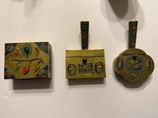 Lot Of 3 Vintage Brass Chinese Silent Butler/ Crumb Catcher & Trinket Box AS IS