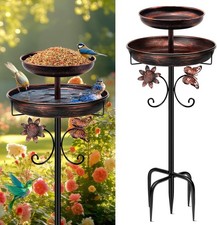 42" Heavy Duty Metal Double-Layer Bird Bath Feeder Bowls Freestanding Birdbaths
