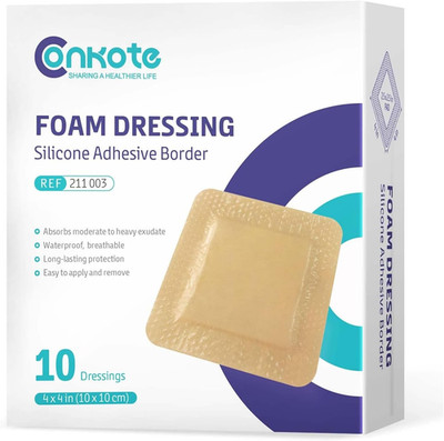 Silicone Adhesive Foam Dressings 4'' X 4'', Waterproof Bandages for Wound Care,
