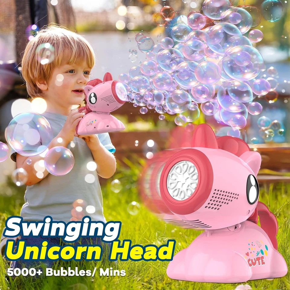 Unicorn Bubble Machine with LED Lights, Non-Toxic Outdoor Kids Toy - Изображение 2 из 4