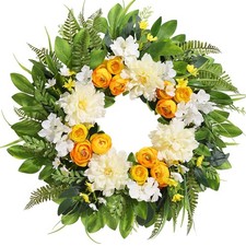 Summer Wreath for Front Door, 24 Inch Summer Wreath Floral with Peony Ranuncu...