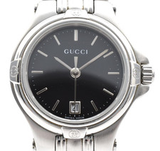 [ EXC+5 ] Vintage GUCCI 9040L Silver Black Dial 25mm Ladies Quartz Watch JAPAN