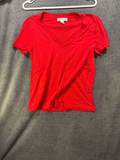 Forever 21 Womens Red Short Sleeve V-Neck Cla...