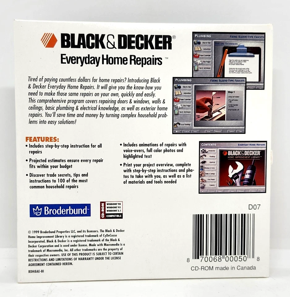 BLACK & DECKER / EVERYDAY HOME REPAIRS CD-ROM (1999) BRODERBUND ~ WINDOWS 95/98 - Image 2 of 3