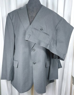 Stafford Travel Suit Charcoal  Gray Wool Poly Classic Fit 46S Slacks 38x32 MINT