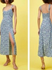 Zara Multicolor Micro Floral V-Neckline Midi Dress With Front Slit Size Small