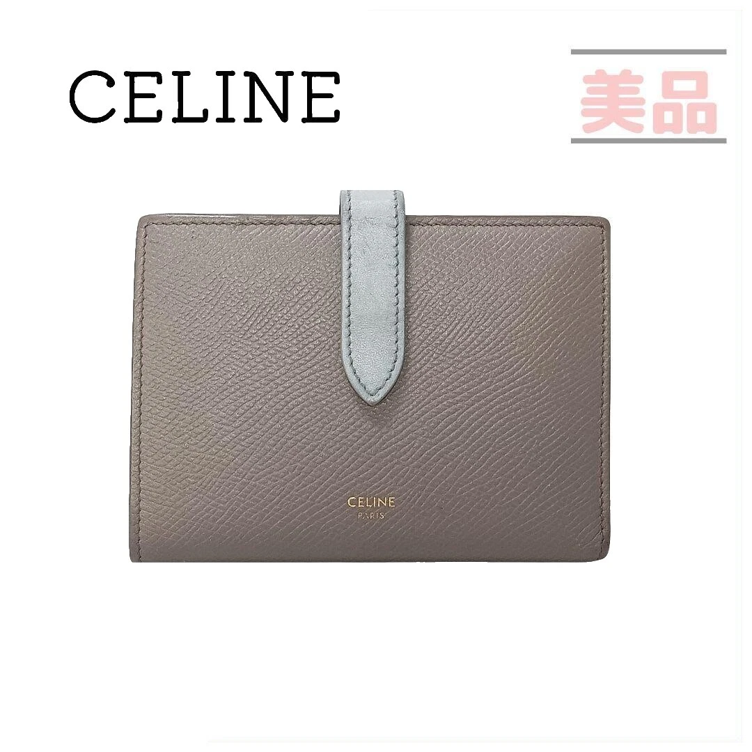 CELINE グレージュレザーウォレット CELINE セリーヌ スモール ジップウォレット グレージュ系 コンパクト