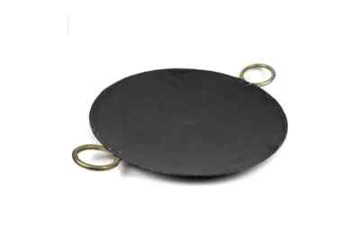 12'' Reines Eisen Runde Bratpfanne Grill Roti Dosa Tawa Tava mit Doppelgriffen